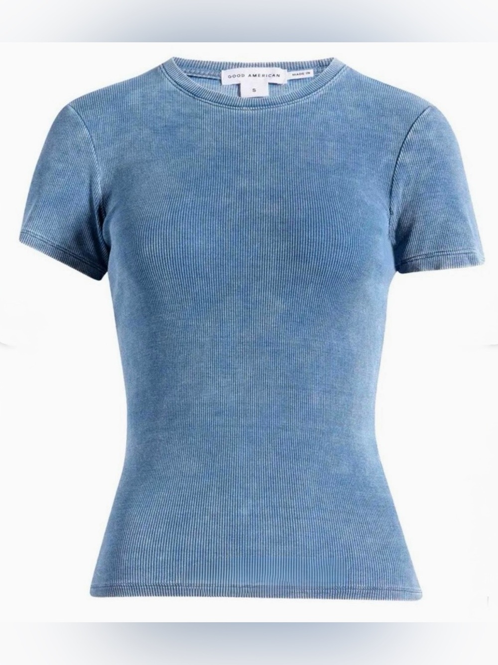 Good American Blue Ribbed Short-Sleeve Tee